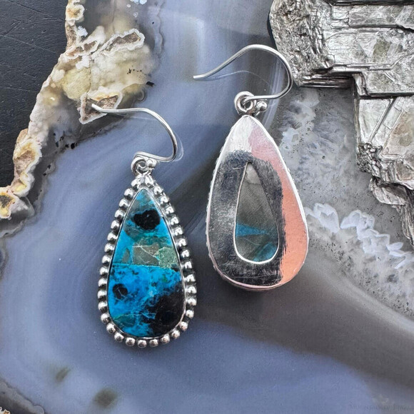 Sterling Southwestern Style Teardrop Shattuckite Dangle Earrings For Women - Picture 7 of 10